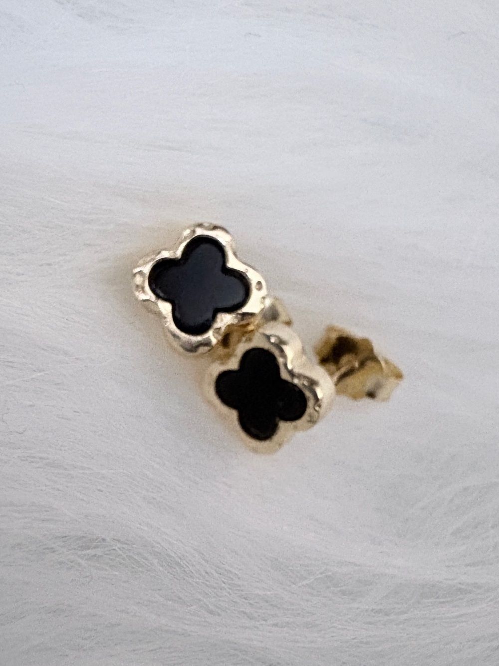 Black Onyx Clover Silver S925 Stud Earrings